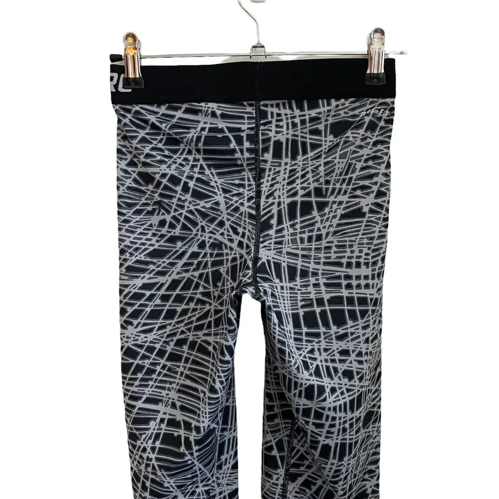 Nike Pro XS Compression Leggings Printed Gray Black Cropped Workout